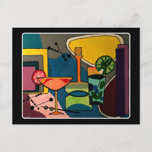 Mid Century Mod Cocktails målning på en Vykort