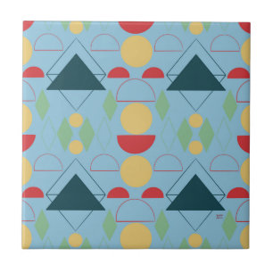 Mid Century-Mod Geometric Blue Ceramic Tile Kakelplatta
