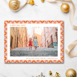 Mid Century Mod Rosa Orange Unik Två Foto  Julkort