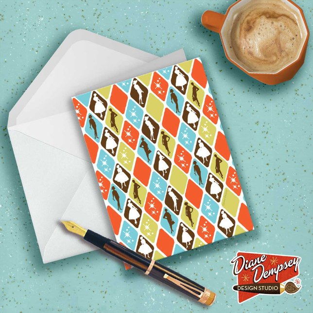 Mid-Century Mode Silhouettes-sedelkort Tack Kort (Skapare uppladdad)