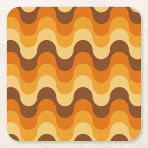 Mid Century Modern 1970-talet Vågigt Rand Mönster Underlägg Papper Kvadrat