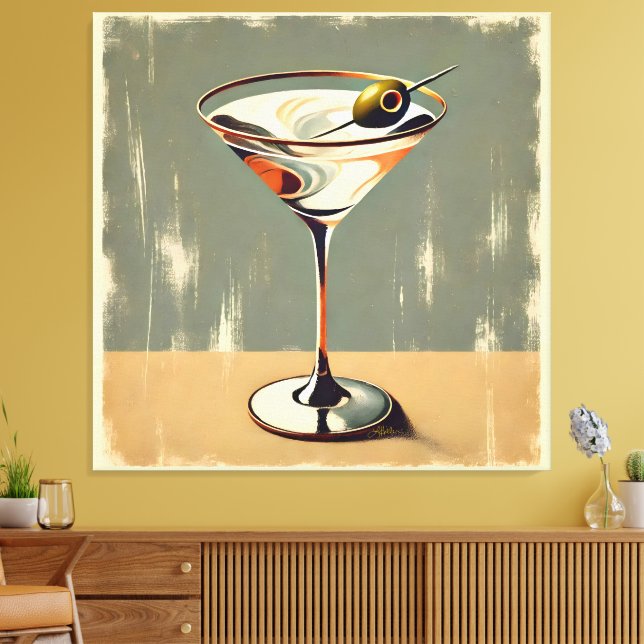 Mid Century Modern 1 Oliv Martini Målning Canvastryck (Insitu (Vardagsrum))
