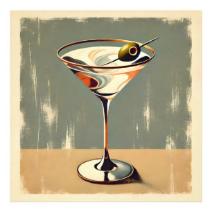 Mid Century Modern 1 Oliv Martini Målning Fototryck