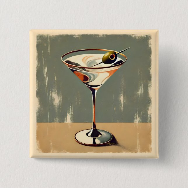 Mid Century Modern 1 Oliv Martini Målning Knapp (Framsida)