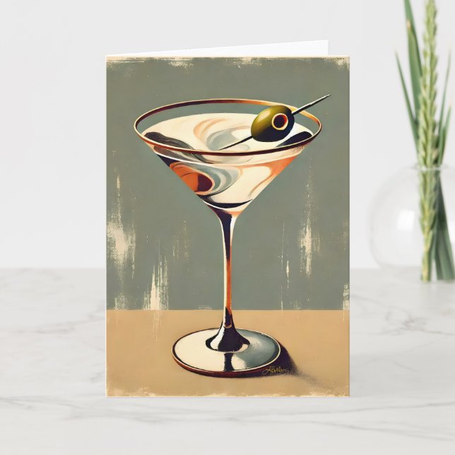 Mid Century Modern 1 Oliv Martini Målning Kort (Framsida)