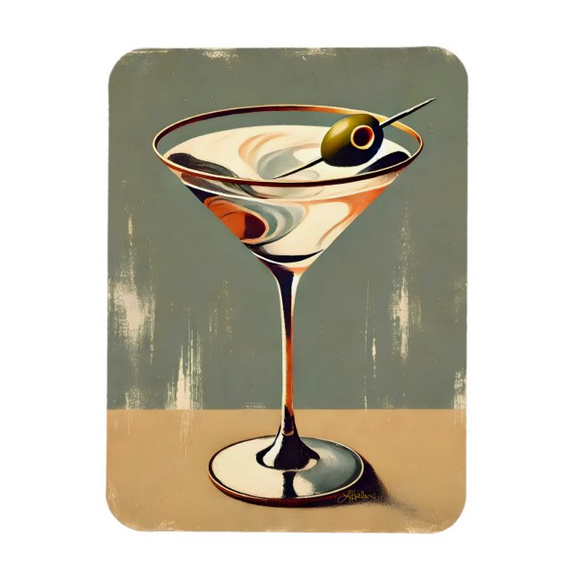 Mid Century Modern 1 Oliv Martini Målning Magnet (Vertikal)