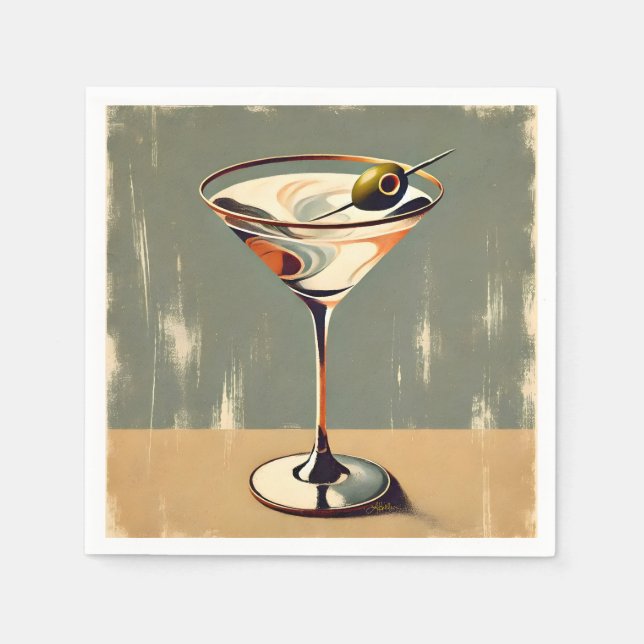 Mid Century Modern 1 Oliv Martini Målning Pappersservett (Framsidan)