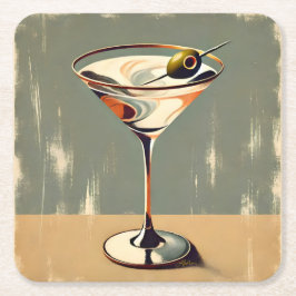 Mid Century Modern 1 Oliv Martini Målning Underlägg Papper Kvadrat