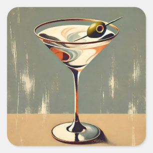 Mid Century Modern 1 Olive Martini-målning Fyrkantigt Klistermärke