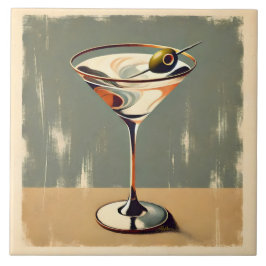 Mid Century Modern 1 Olive Martini-målning Kakelplatta