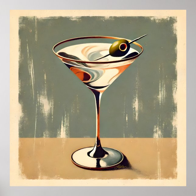 Mid Century Modern 1 Olive Martini-målning Poster (Framsidan)