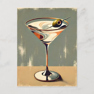Mid Century Modern 1 Olive Martini-målning Vykort