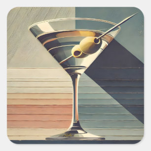 Mid Century Modern 2 Olive Martini Cocktail Hour Fyrkantigt Klistermärke