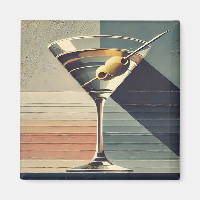 Mid Century Modern 2 Olive Martini Cocktail Hour Magnet (Framsidan)