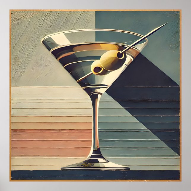 Mid Century Modern 2 Olive Martini Cocktail Hour Poster (Framsidan)