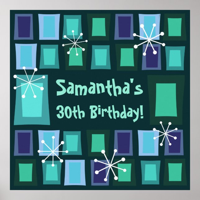 Mid Century Modern 30års födelsedag Teal Poster (Framsidan)