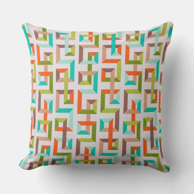 Mid-Century Modern 3D Geometric Maze Throw Pillow Kudde (Framsida)