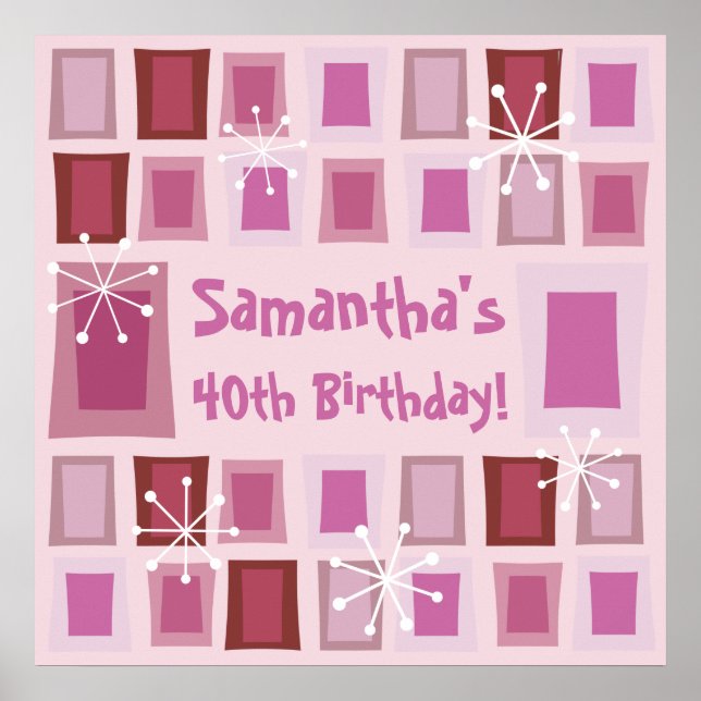 Mid Century Modern 40:e födelsedagens Rosa Poster (Framsidan)