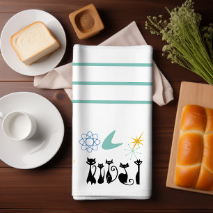 Mid Century Modern 50-talets Svarta katter atomene Kökshandduk