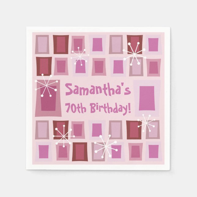 Mid Century Modern 70:e födelsedagens Rosa Pappersservett (Framsidan)