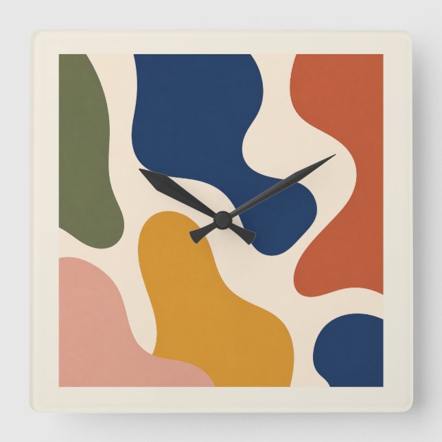 Mid-Century Modern Abstract Organic Shapes Square  Fyrkantig Klocka (Framsida)