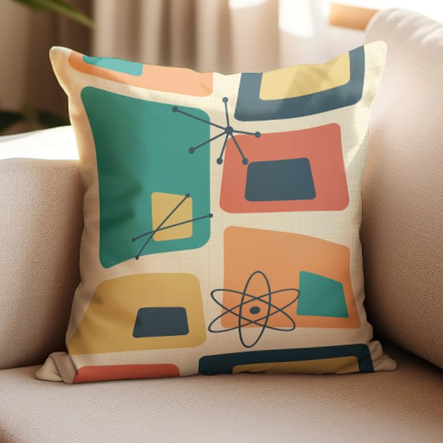 Mid Century Modern Abstrakt 18 Gulter, Teal, Orang Kudde (Skapare uppladdad)