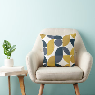 Mid Century Modern Abstrakt 26 Navy, Mustard Kudde