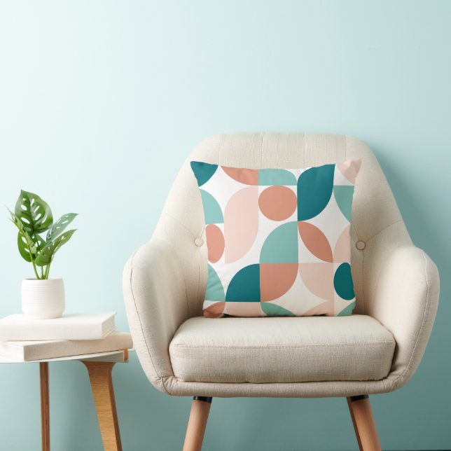 Mid Century Modern Abstrakt 26 Turkos, Persika, Ko Kudde (Stol)