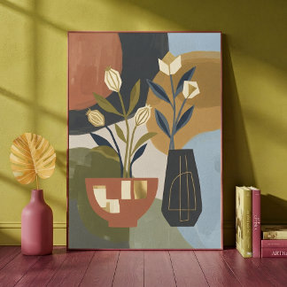Mid-Century Modern Abstrakt Botanisk Stilleben Poster