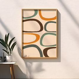 Mid Century Modern Abstrakt Grön, Orange, Umber Poster