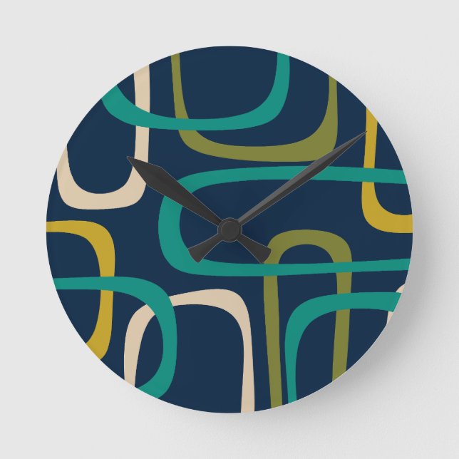Mid Century Modern Abstrakt Loopmönster Rund Klocka (Framsida)