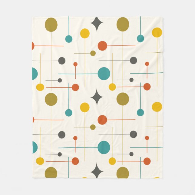 Mid Century Modern Abstrakt Mönster 29 Kräm Fleecefilt (Framsidan)
