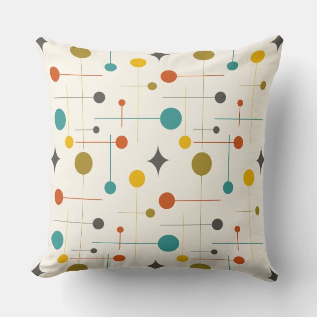 Mid Century Modern Abstrakt Mönster 29 Kräm Kudde (Framsida)