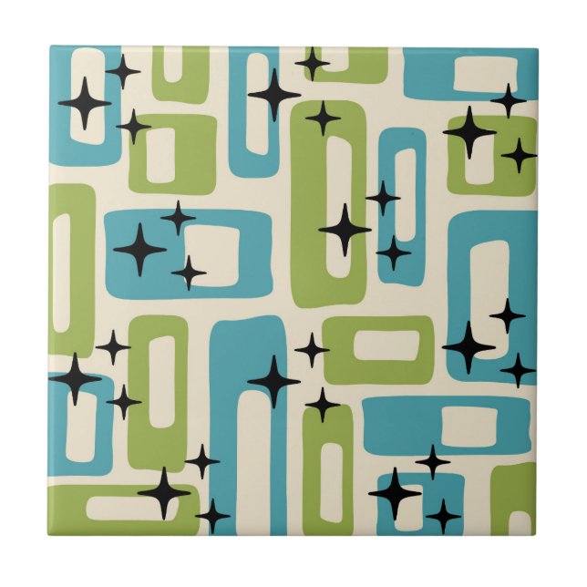 Mid Century Modern Abstrakt Mönster Kakelplatta (Framsidan)