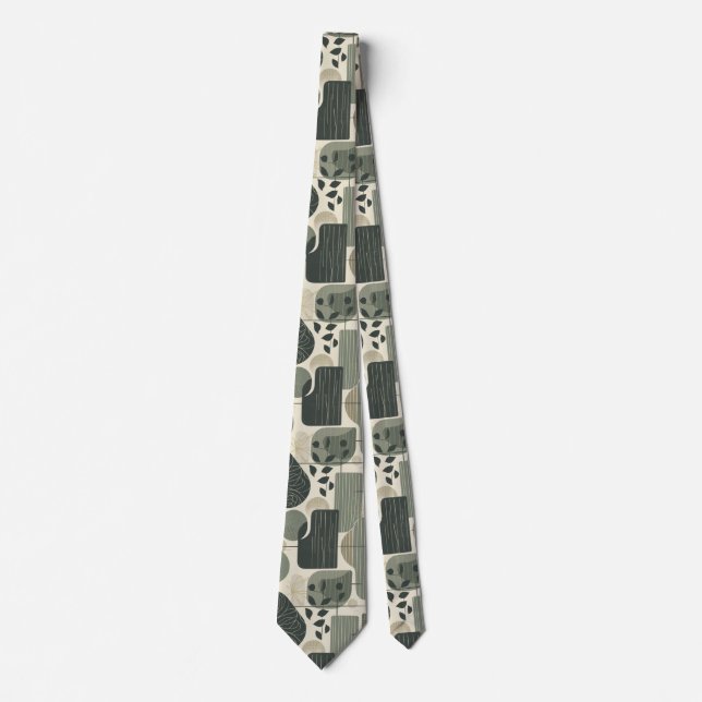 Mid Century Modern Abstrakt Mönster Salvia Grön Slips (Framsida)