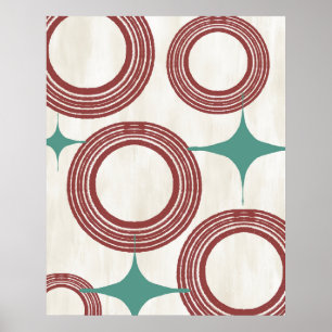 Mid Century Modern Abstrakt Poster - Röd turkos