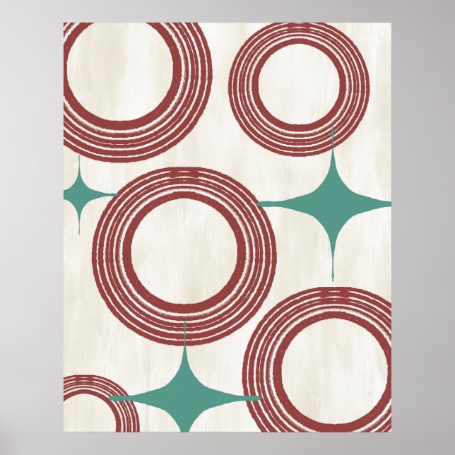 Mid Century Modern Abstrakt Poster - Röd turkos (Framsidan)