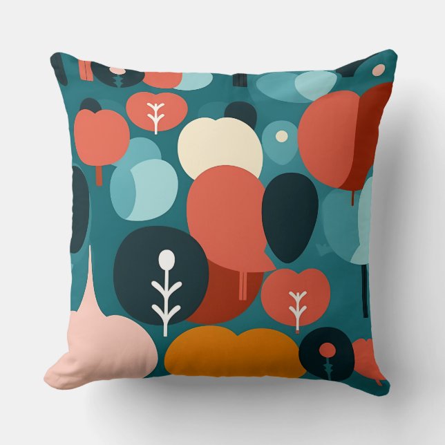 Mid-Century Modern Abstrakt Skogskudde Kudde (Framsida)