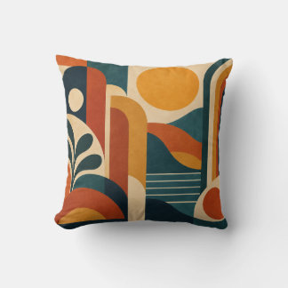 Mid Century Modern Abstrakt Sol och Bågar Kudde
