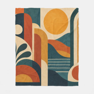 Mid Century Modern Abstrakt Sol och Valvbågar Fleecefilt