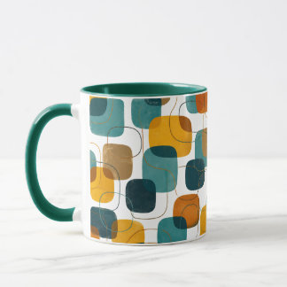 Mid-Century Modern Abstrakt Teal & Ockra Former  Mugg