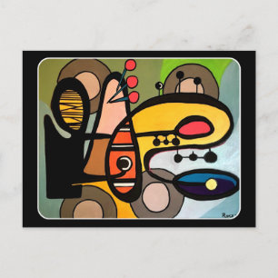 Mid Century Modern Abstrakt the Maskin'-målning Vykort