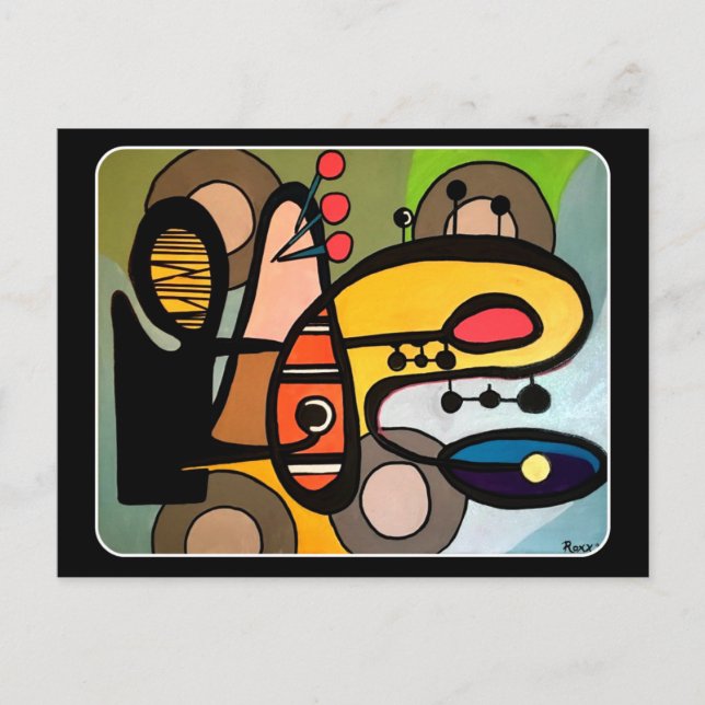Mid Century Modern Abstrakt the Maskin'-målning Vykort (Framsida)