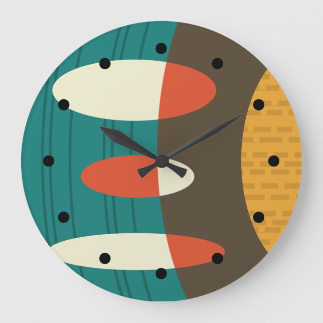 Mid Century Modern Abstrakt Vinyl Colorful Stor Klocka (Framsida)