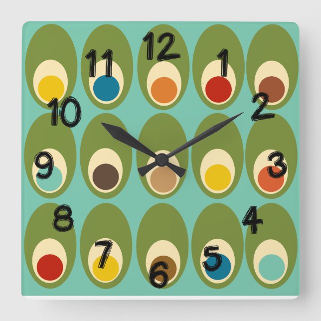 Mid-Century Modern Ägg  Fyrkantig Klocka (Framsida)