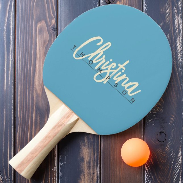 Mid-Century Modern Akvarellblå Målad Namnskylt Pingisracket (Skapare uppladdad)
