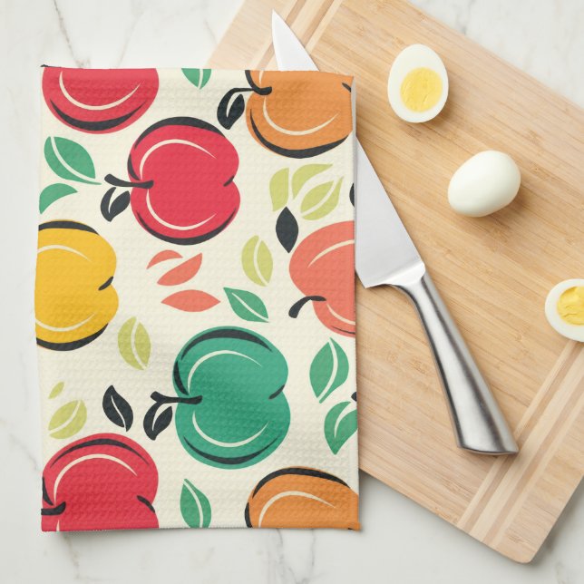 Mid-Century Modern Apple Retro Fruktodling Kökshandduk (Vikt i Fjärdedel)