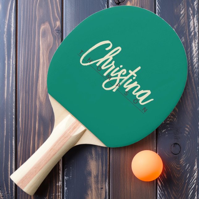 Mid-Century Modern Aqua Beach Breeze Målad Namnsky Pingisracket (Skapare uppladdad)