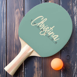 Mid-Century Modern Aqua Rev Målad Namn Pingisracket
