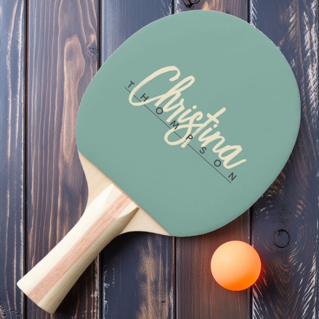Mid-Century Modern Aqua Rev Målad Namn Pingisracket (Skapare uppladdad)